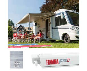 Fiamma F80S 400 Awning in Polar White - Royal Blue Fabric