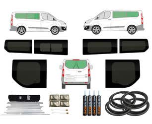 Window Glass and Curtain Bundle Kit for Ford Transit Custom SWB, RHD with Barn Doors 2013 Onwards (Offside Front Sliding Window)