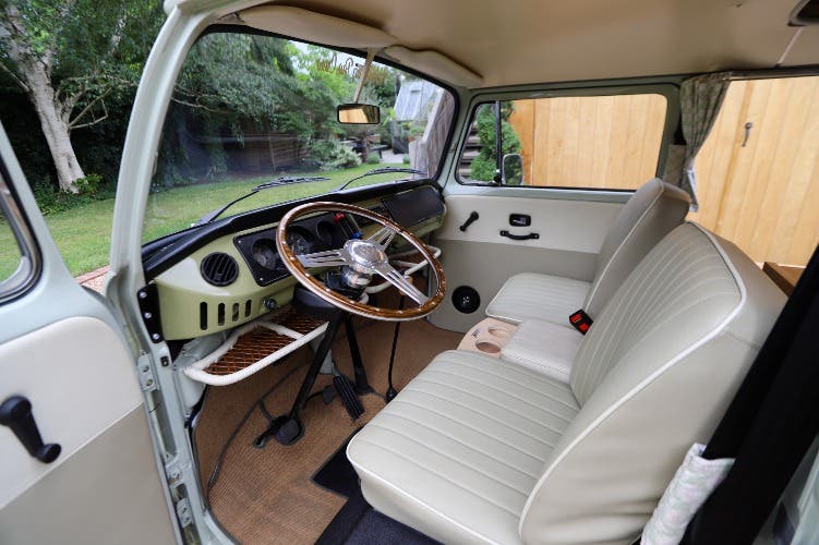 1971 VW T2 Bay Window Camper Van – Fully Restored – Mango Green / Seagull Grey