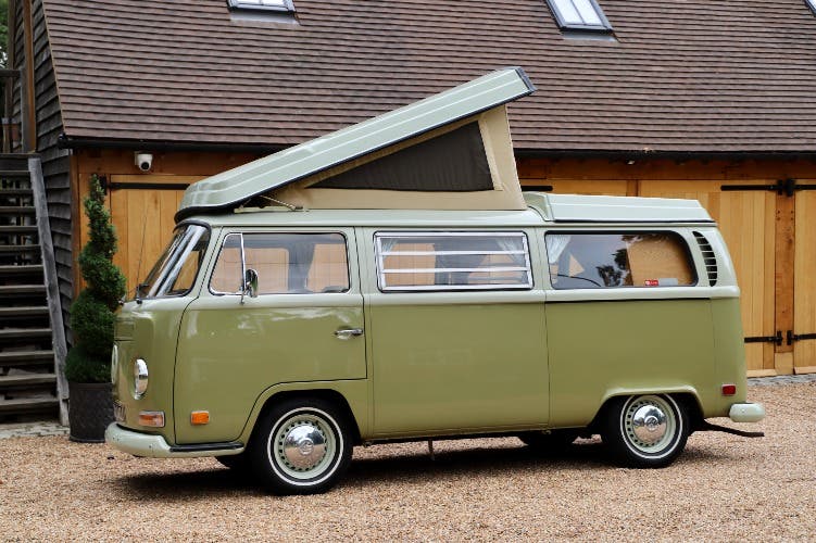 1971 VW T2 Bay Window Camper Van – Fully Restored – Mango Green / Seagull Grey