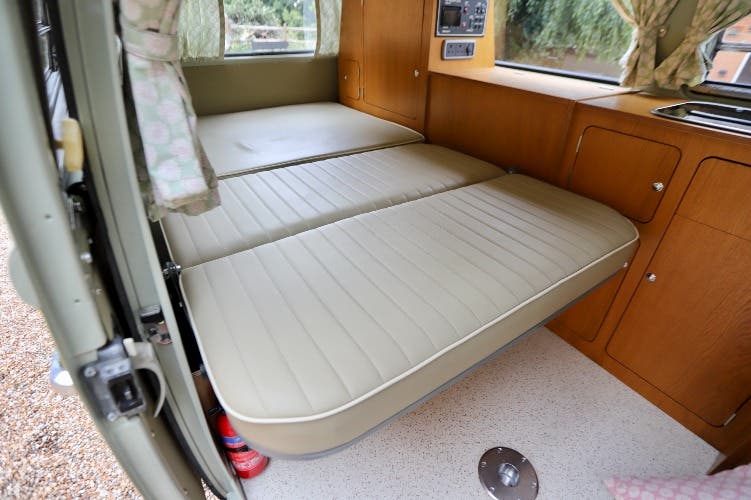 1971 VW T2 Bay Window Camper Van – Fully Restored – Mango Green / Seagull Grey