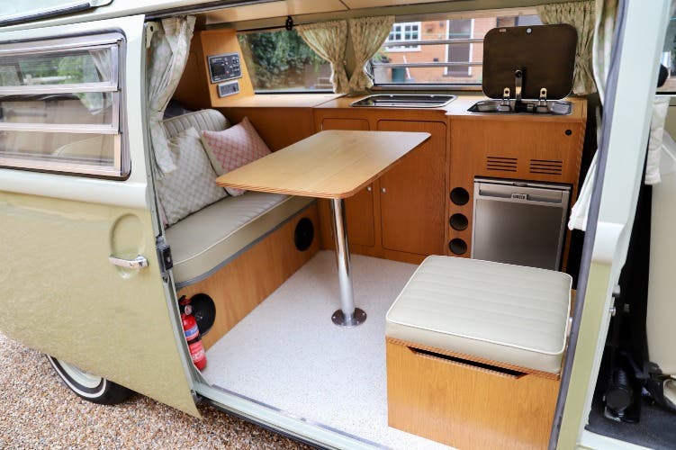 1971 VW T2 Bay Window Camper Van – Fully Restored – Mango Green / Seagull Grey