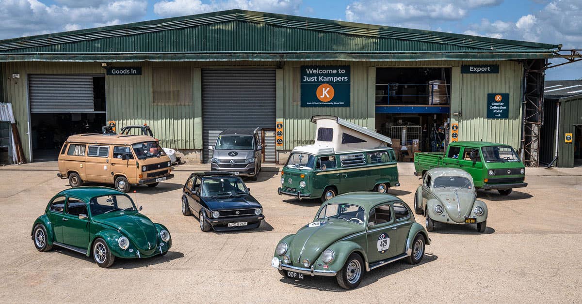 A few of the JK Team's VW parked outside JK HQ