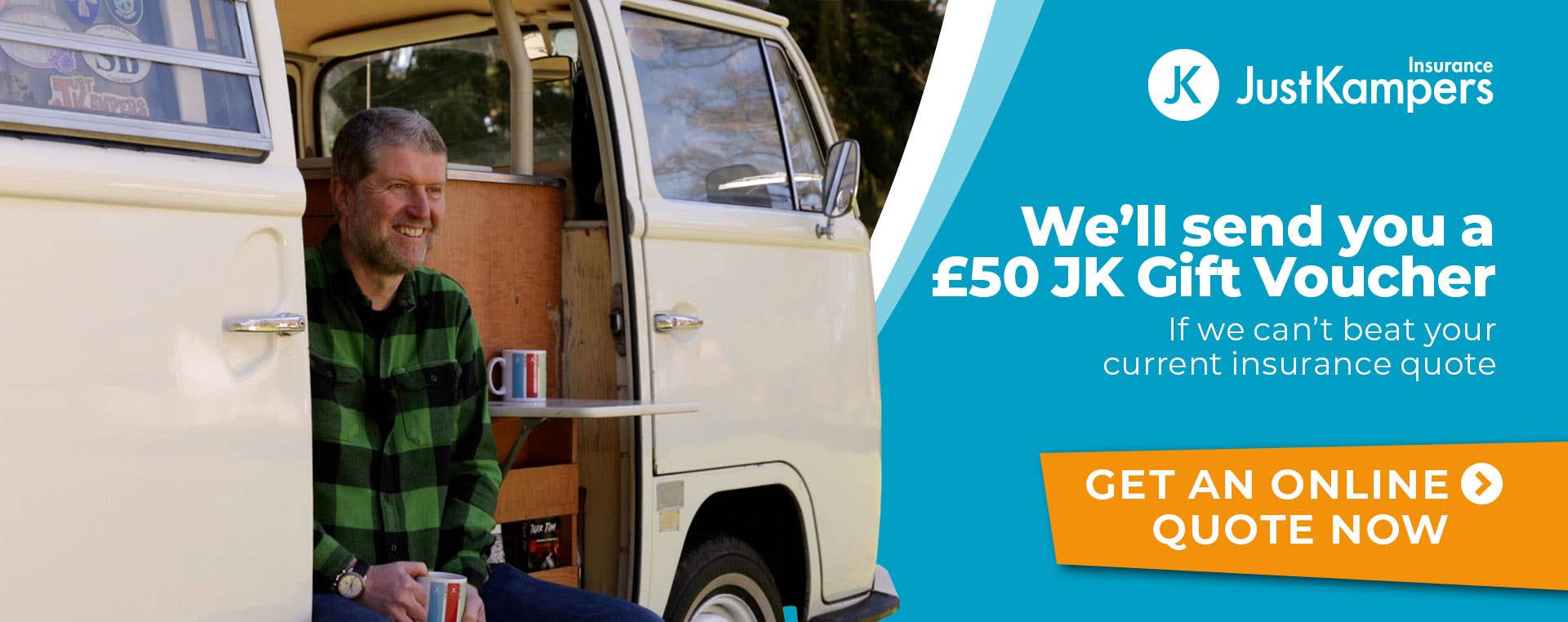 Get a £50 JK Gift Voucher if Just Kampers Insurance can't beat your insurance renewal quote
