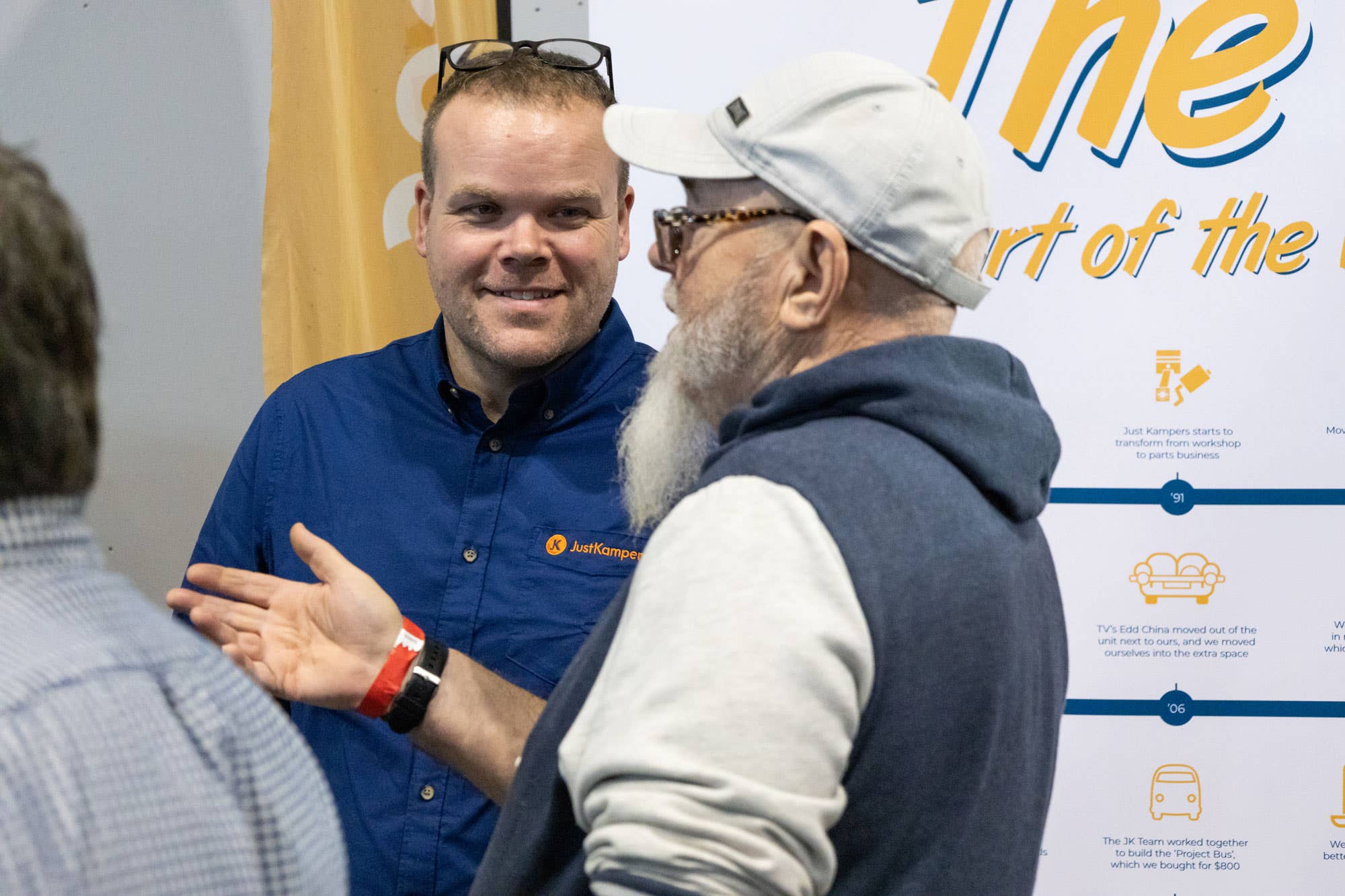 Shaun, Just Kampers' Sales Director, talking to a customer at the NEC Classic Motor Show