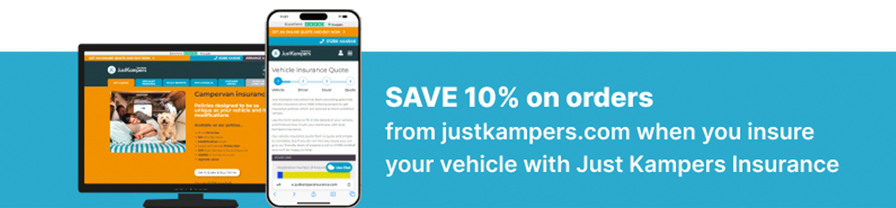 Save 10% on orders from Just Kampers when you insure your vehicle with Just Kampers Insurance