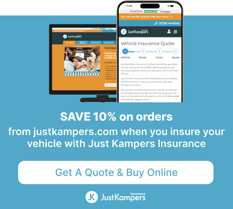 Save 10% on orders from Just Kampers when you insure your vehicle with Just Kampers Insurance