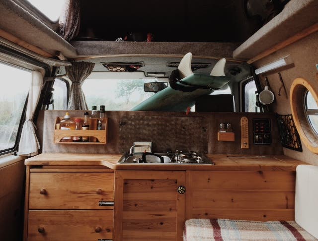 The Rolling Home's custom built interior