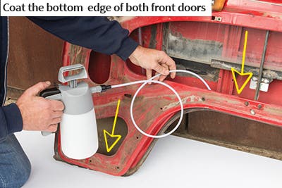Coat the bottom edge of both front doors Coat the bottom edge of both front doors