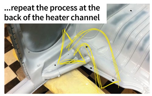 ...repeat the process at the back of the heater channel